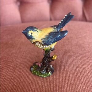 Jeweled Enamel BlueBird Trinket Box on Branch – Hinged Mini Keepsake